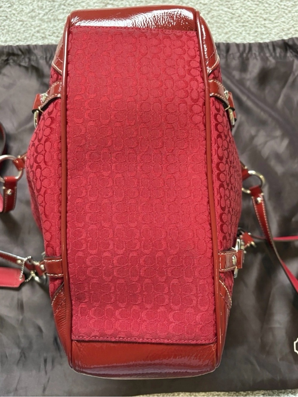 Coach Gallery Y2K Rare Cherry Red Signature Little “c” Monogram Medium Tote Bag - Picture 4 of 12
